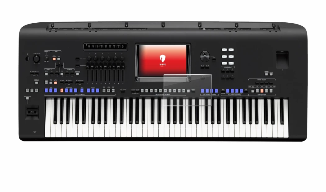 Imagen del dispositivo Yamaha Genos con una amplia variedad de protectores de pantalla.