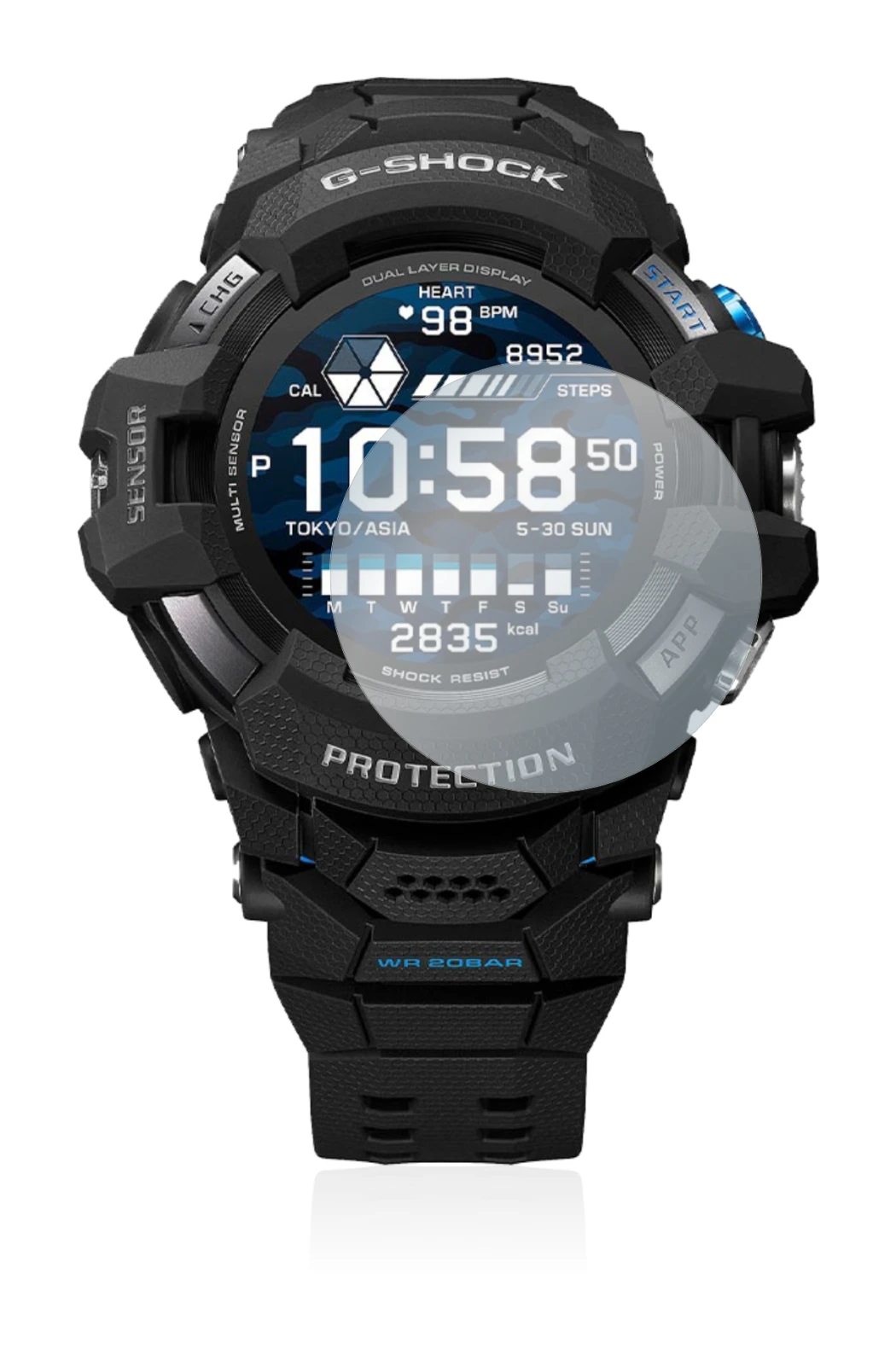 Imagen del dispositivo Casio G-Shock GSW-H1000 con una amplia variedad de protectores de pantalla.