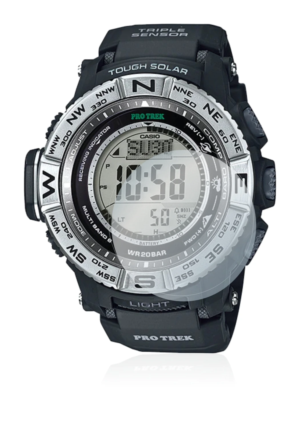 Imagen del dispositivo Casio Pro Trek PRW-3500-1 con una amplia variedad de protectores de pantalla.