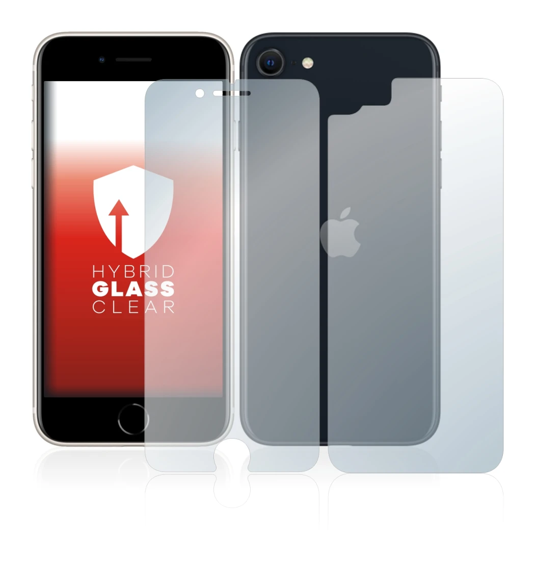 Imagen del dispositivo Apple iPhone SE 3 2022 (Frontal+Trasero) con una amplia variedad de protectores de pantalla.