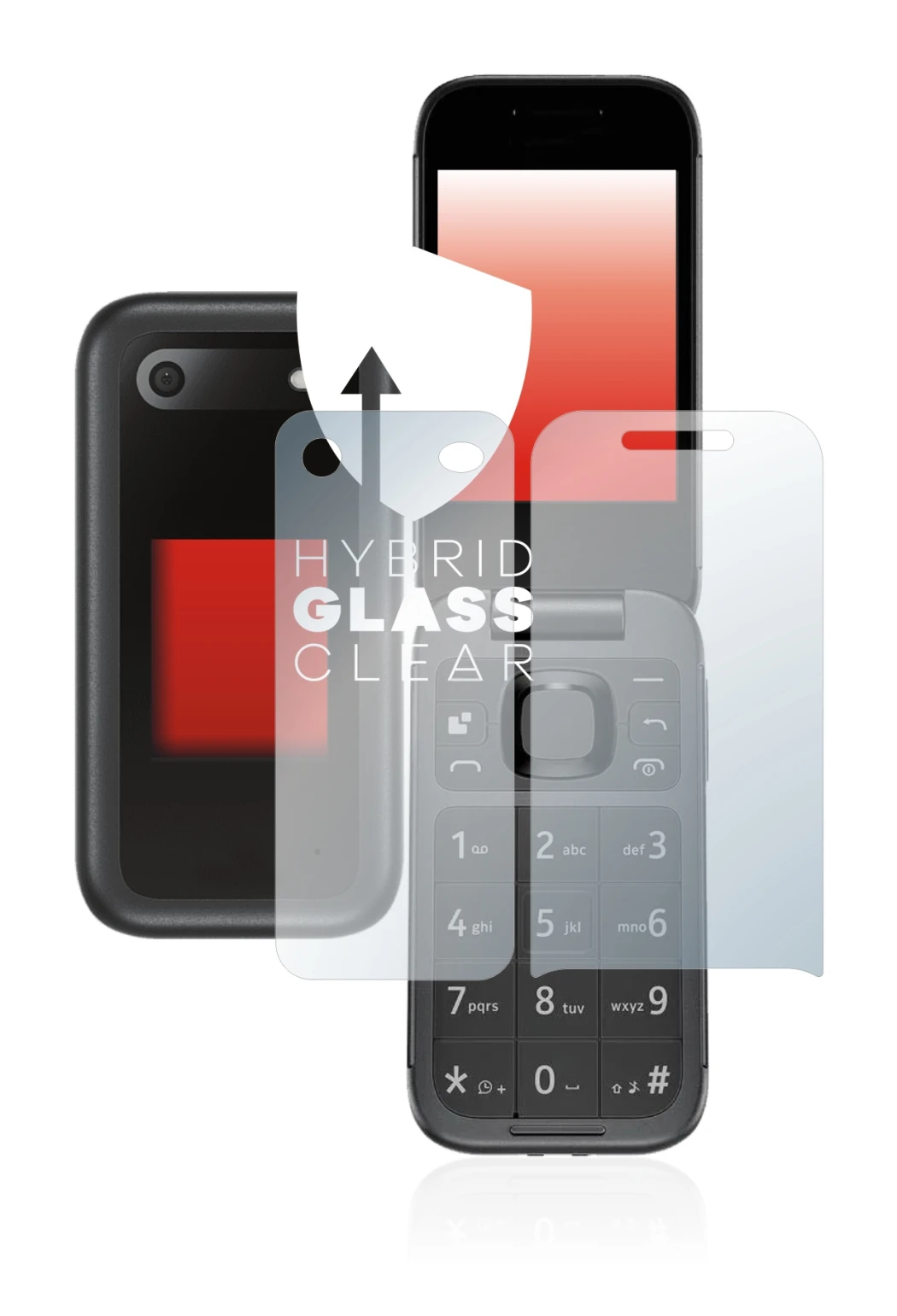 Imagen del dispositivo Nokia 2660 Flip (Frontal+Trasero) con una amplia variedad de protectores de pantalla.