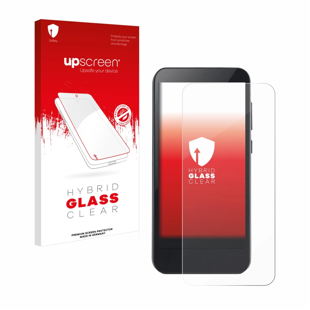 Parte frontal de un envase de producto con el logotipo de la marca upscreen. Al lado se muestra el dispositivo Omnipod 5 con s