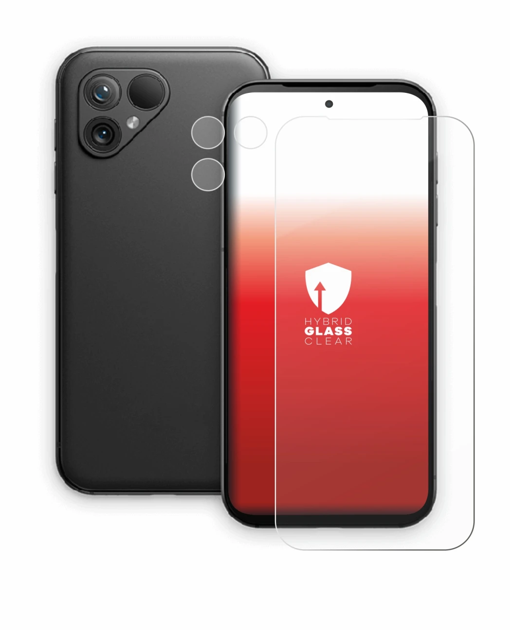 Imagen del dispositivo Fairphone 5 (Frontal+Cámara) con una amplia variedad de protectores de pantalla.