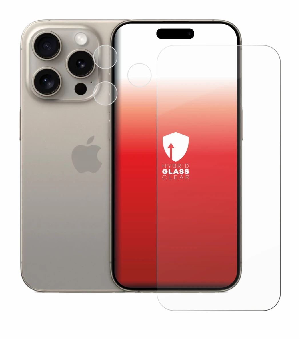 Imagen del dispositivo Apple iPhone 15 Pro (Frontal+Cámara) con una amplia variedad de protectores de pantalla.