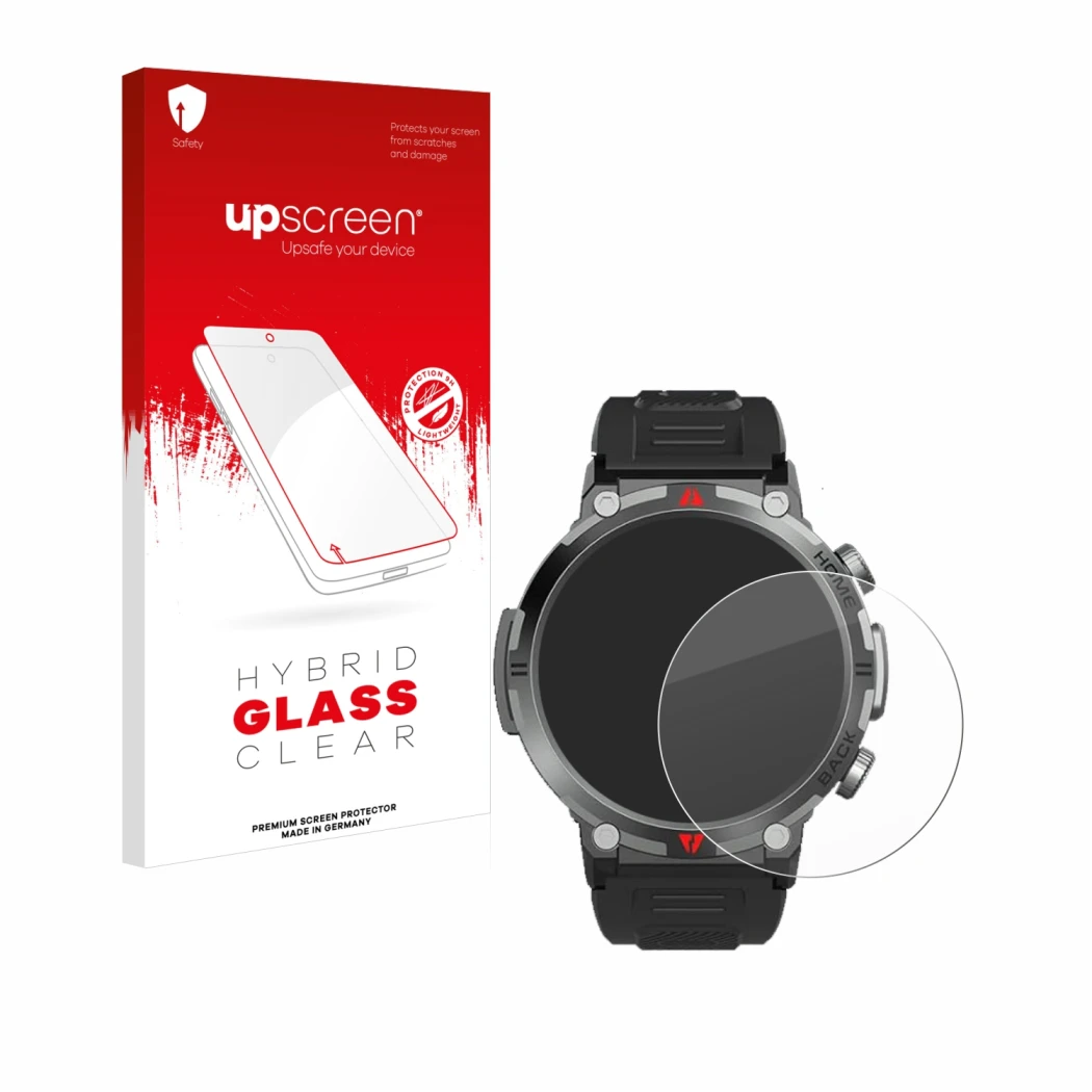 Parte frontal de un envase de producto con el logotipo de la marca upscreen. Al lado se muestra el dispositivo IFMDA S100 1.45