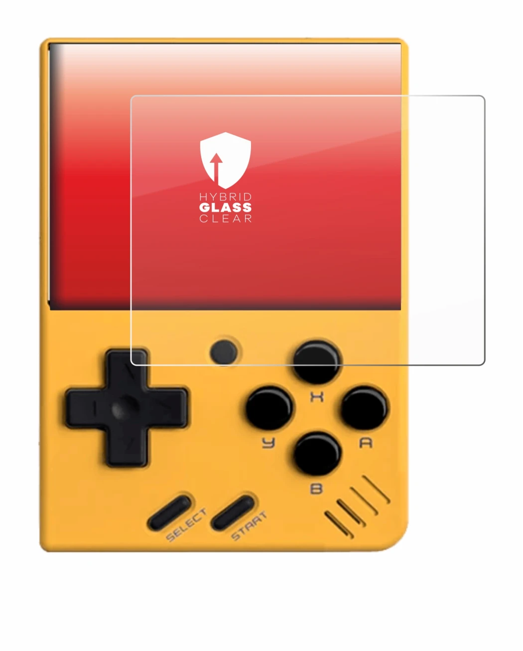 Imagen del dispositivo Miyoo Mini V4 con una amplia variedad de protectores de pantalla.