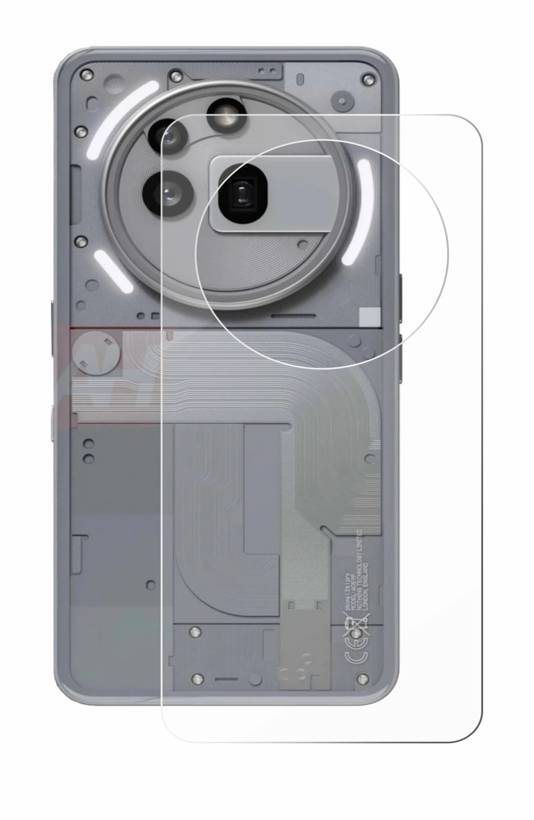 Imagen del dispositivo Nothing Phone (3a) Pro (Trasero) con una amplia variedad de protectores de pantalla.
