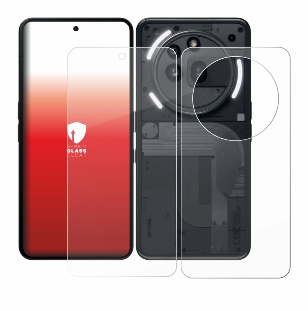 Imagen del dispositivo Nothing Phone (3a) Pro (Frontal+Trasero) con una amplia variedad de protectores de pantalla.