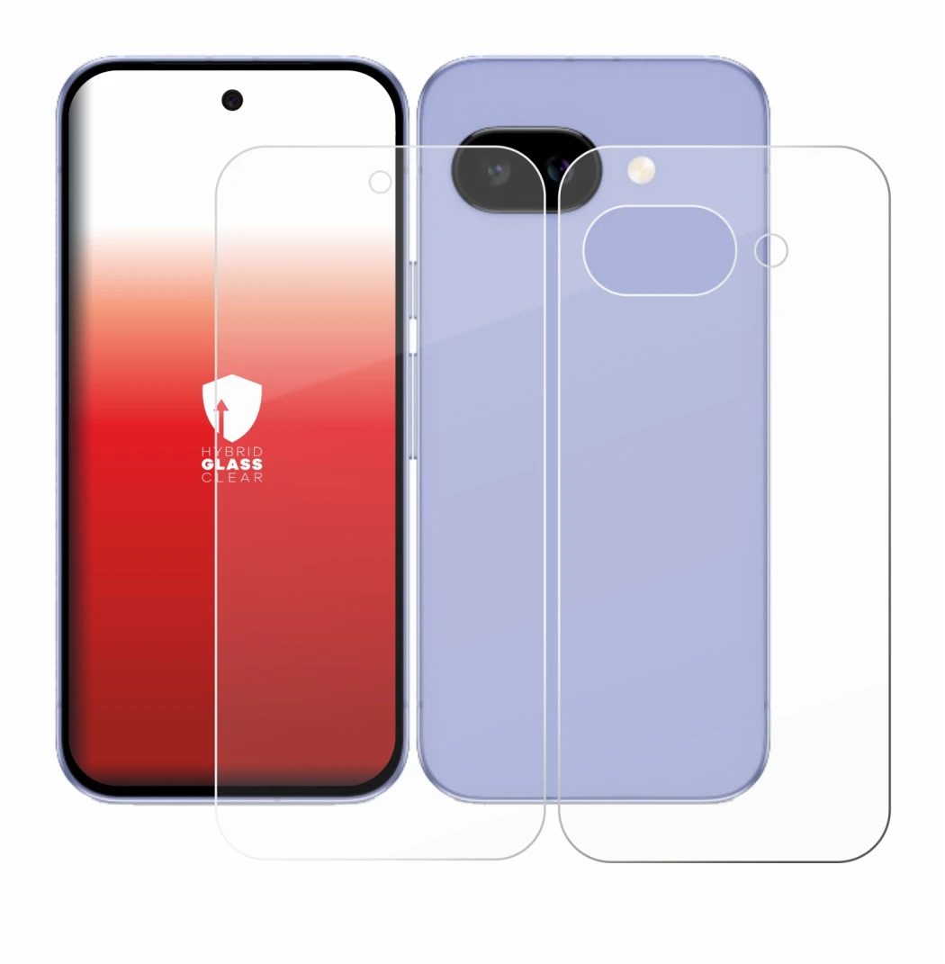 Imagen del dispositivo Google Pixel 9a (Frontal+Trasero) con una amplia variedad de protectores de pantalla.