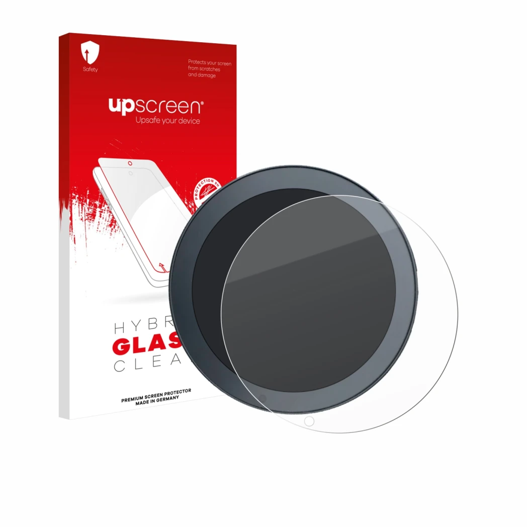 Parte frontal de un envase de producto con el logotipo de la marca upscreen. Al lado se muestra el dispositivo QJ Motor SRV 60