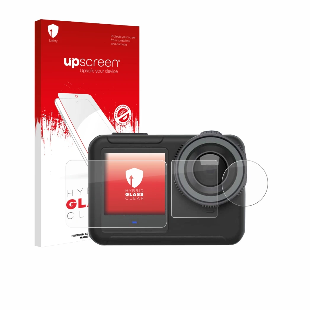 Parte frontal de un envase de producto con el logotipo de la marca upscreen. Al lado se muestra el dispositivo SVBONY SVGO3 4K