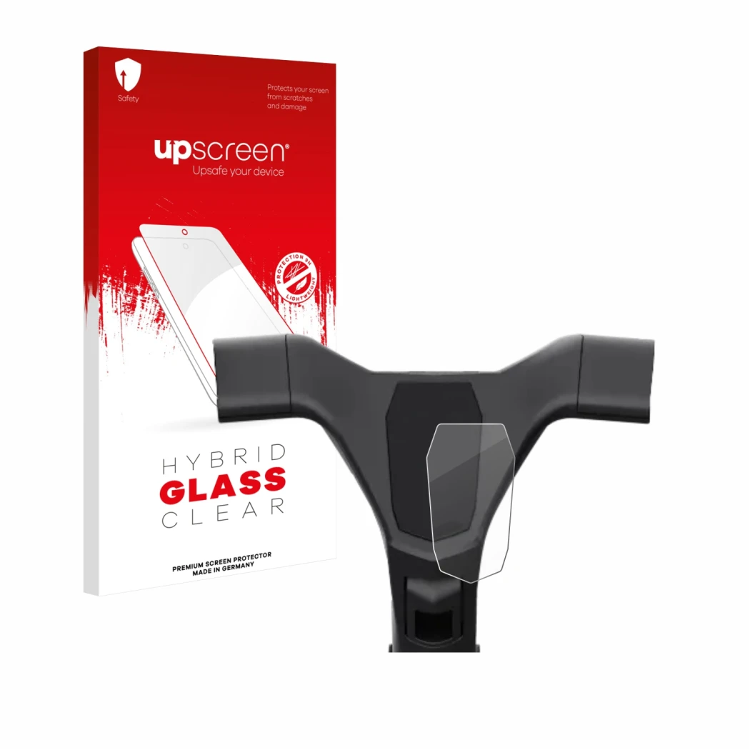 Parte frontal de un envase de producto con el logotipo de la marca upscreen. Al lado se muestra el dispositivo Navee ST3 con s