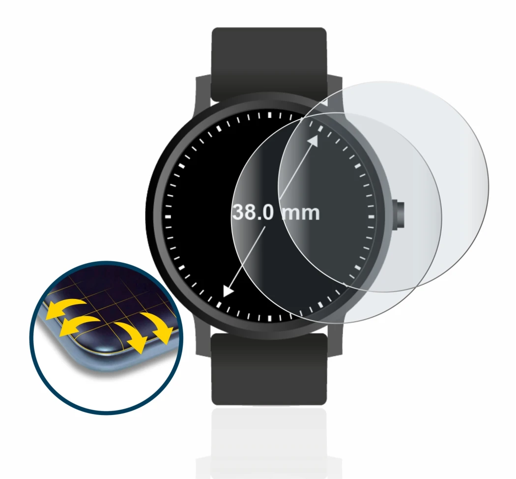 Imagen del dispositivo Relojes (Circular, ø: 38 mm) con una amplia variedad de protectores de pantalla.