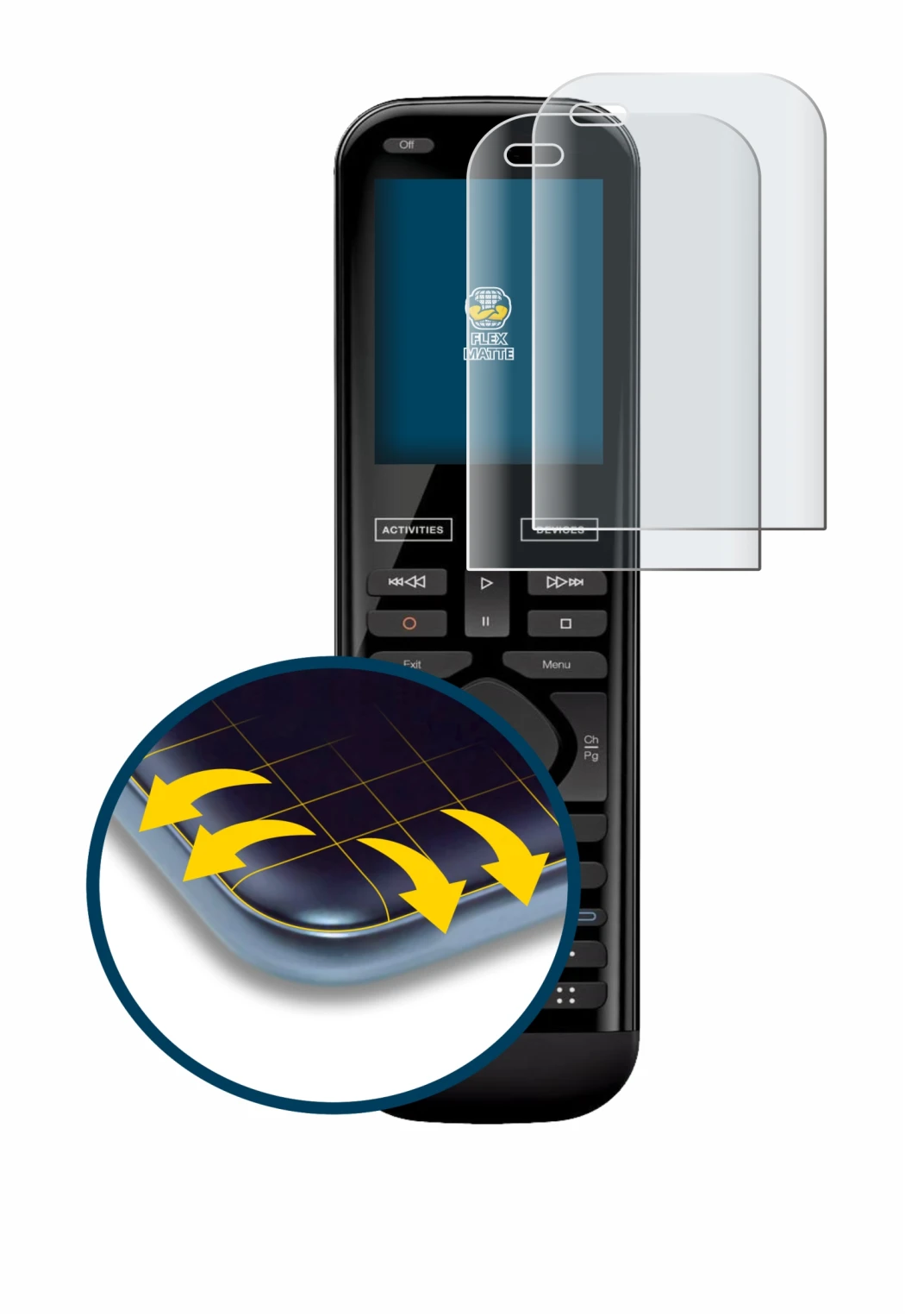 Imagen del dispositivo Logitech Harmony 950 con una amplia variedad de protectores de pantalla.