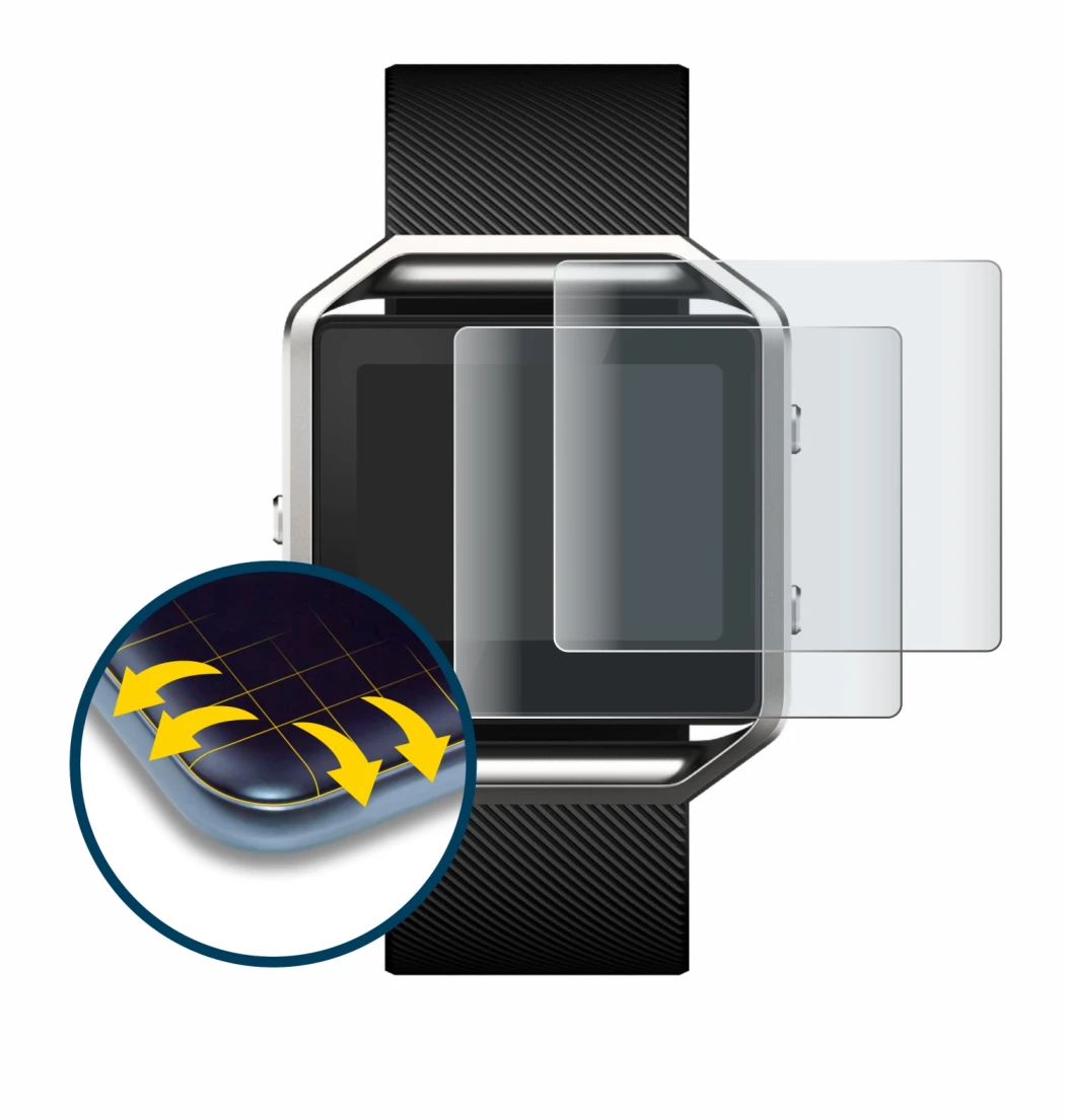 Imagen del dispositivo Fitbit Blaze con una amplia variedad de protectores de pantalla.