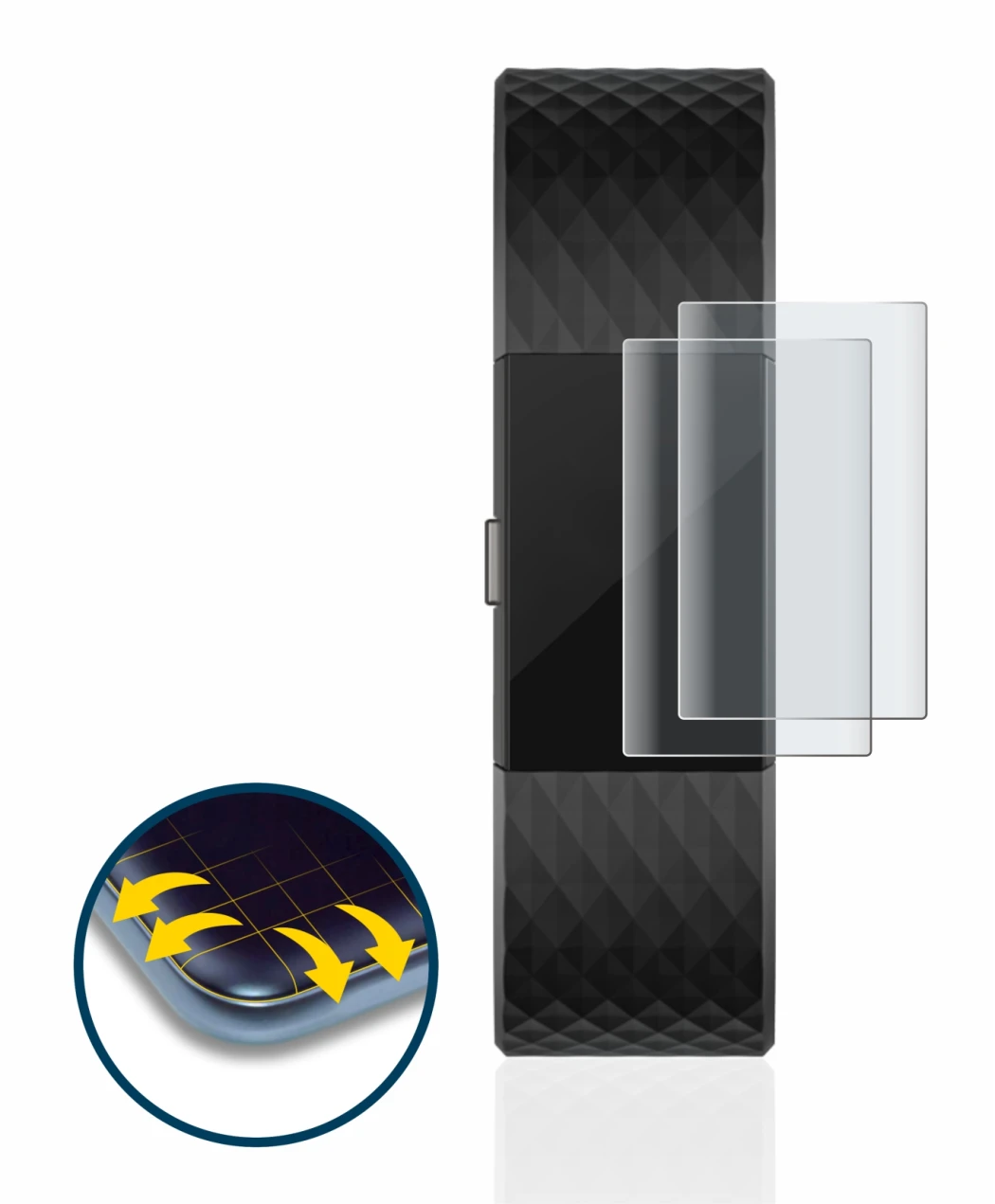 Imagen del dispositivo Fitbit Charge 2 con una amplia variedad de protectores de pantalla.