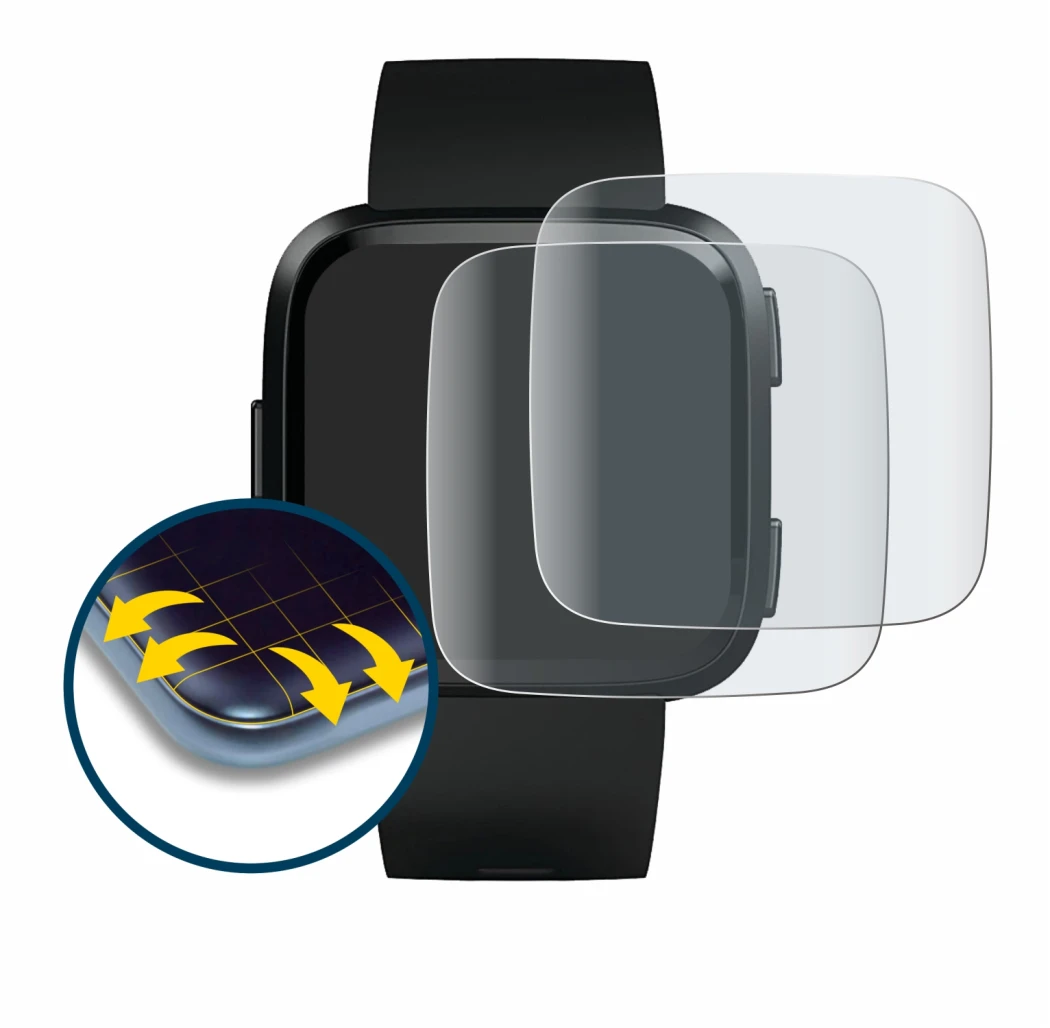 Imagen del dispositivo Fitbit Versa con una amplia variedad de protectores de pantalla.