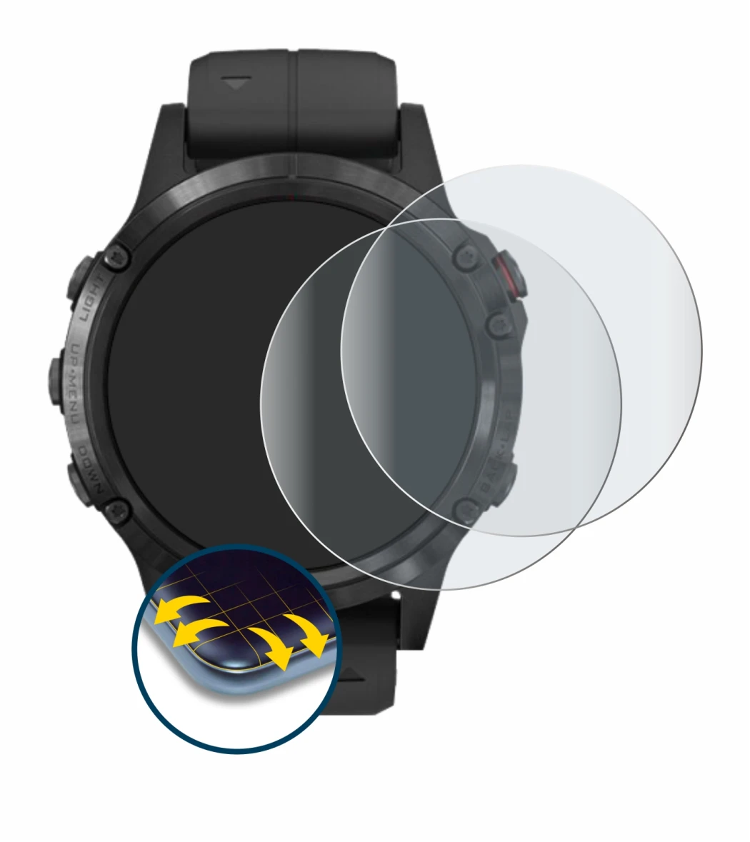 Imagen del dispositivo Garmin Fenix 5 Plus (47 mm) con una amplia variedad de protectores de pantalla.