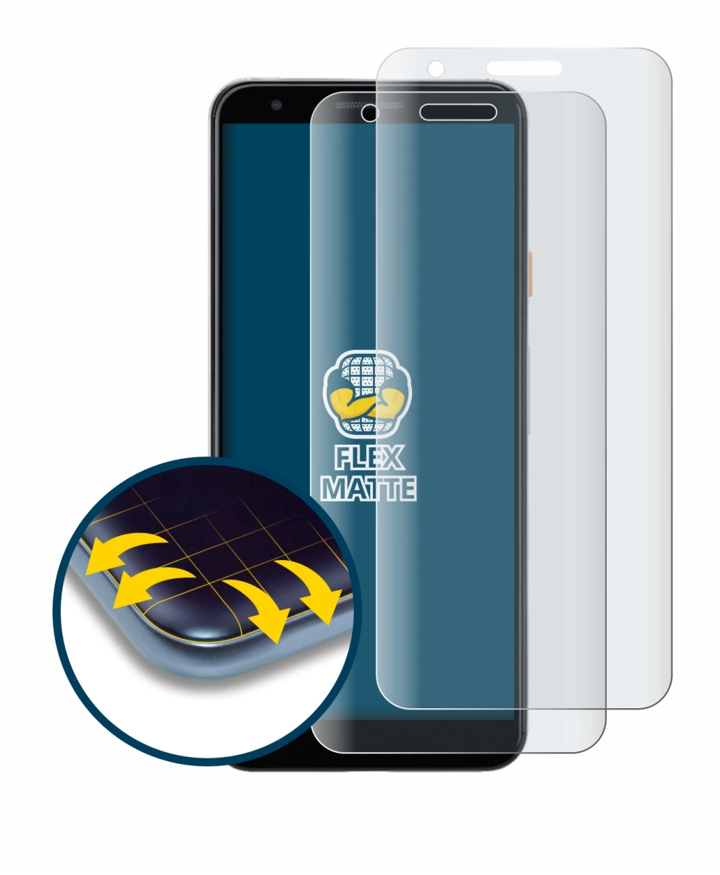 Imagen del dispositivo Google Pixel 3a con una amplia variedad de protectores de pantalla.