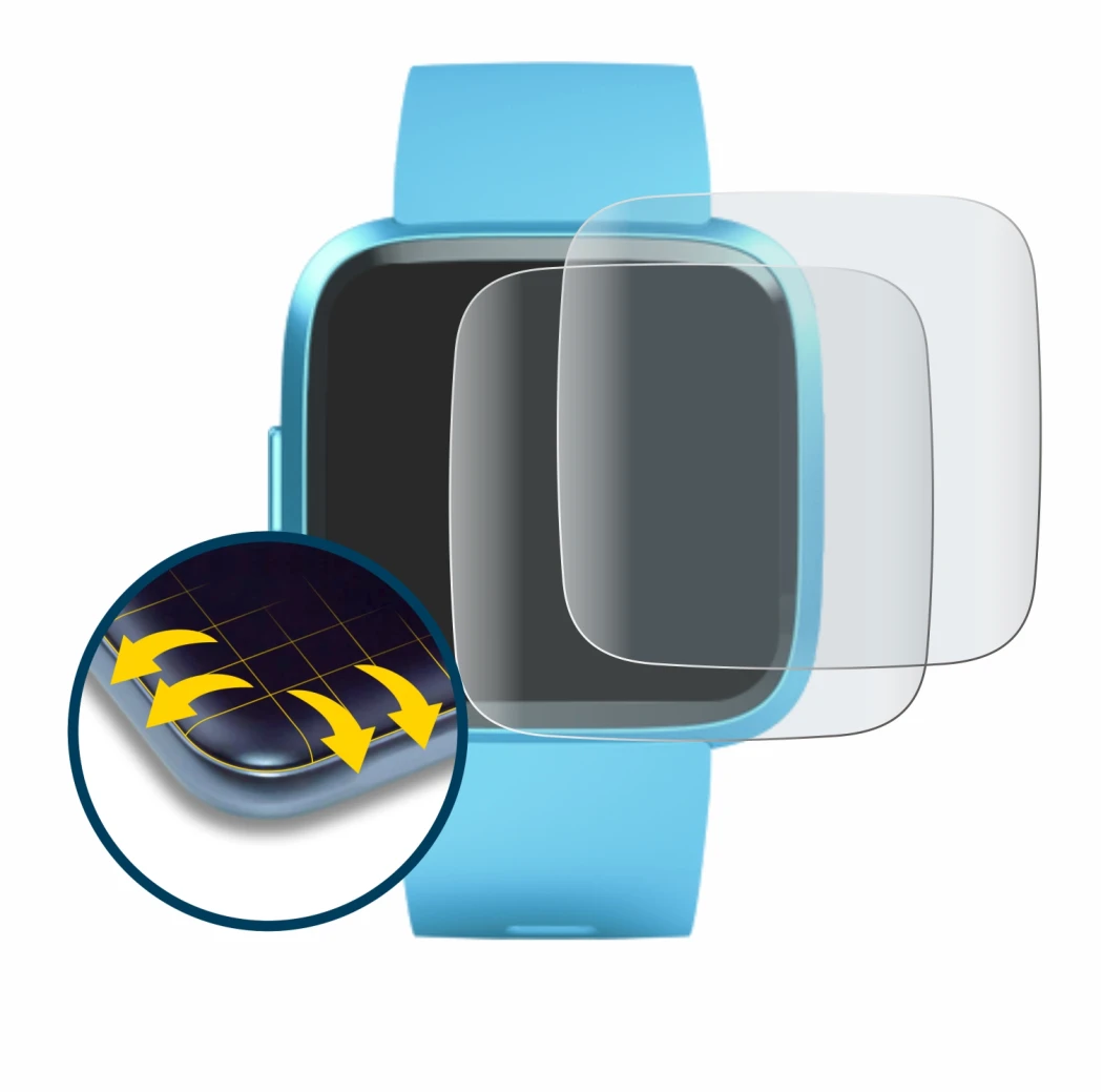 Imagen del dispositivo Fitbit Versa Lite Edition con una amplia variedad de protectores de pantalla.