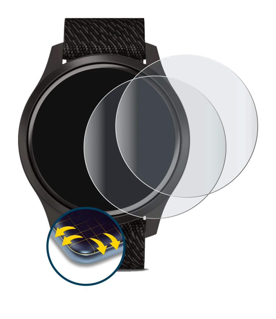 Imagen del dispositivo Garmin vivomove Style (42 mm) con una amplia variedad de protectores de pantalla.