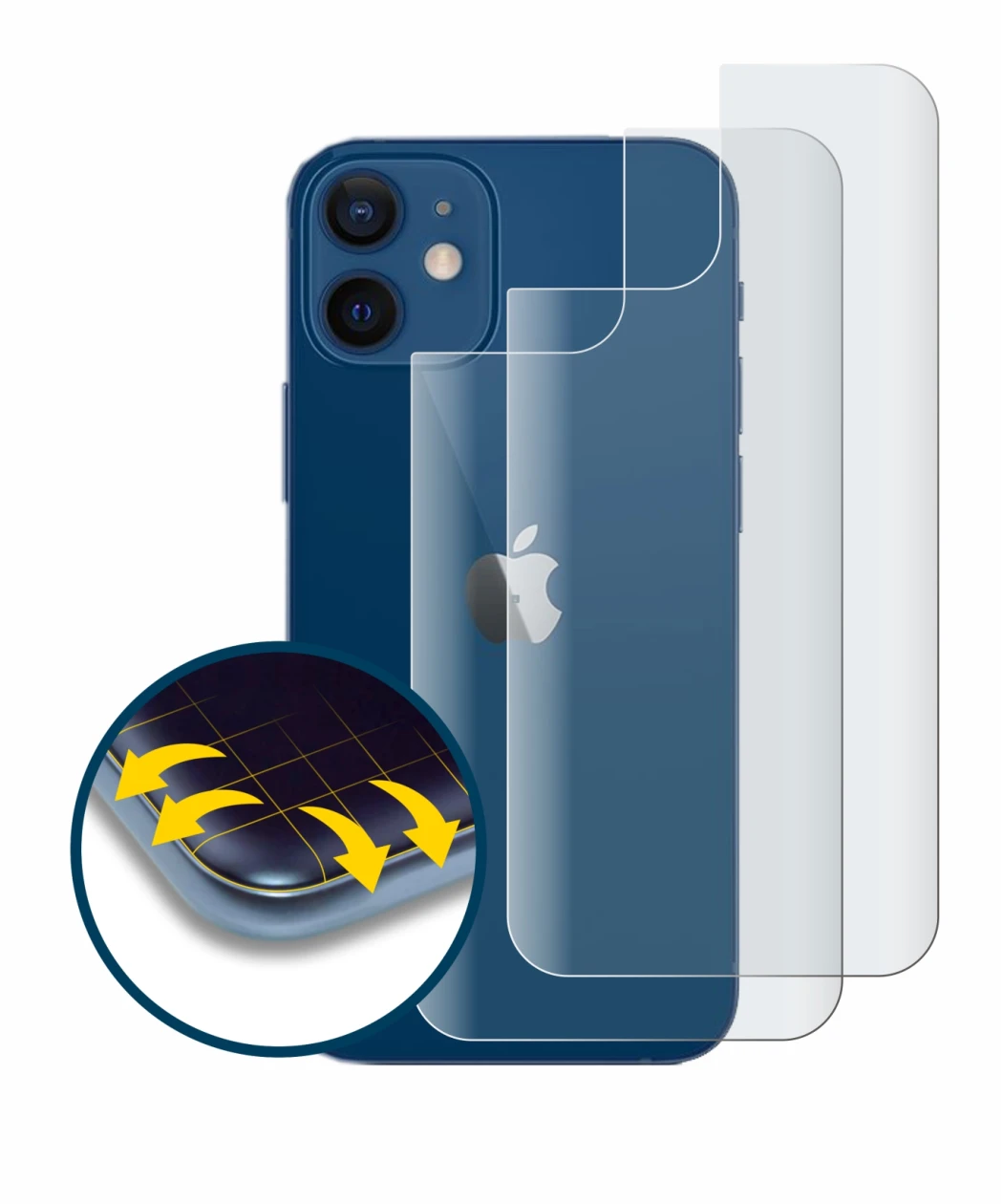 Imagen del dispositivo Apple iPhone 12 (Trasero) con una amplia variedad de protectores de pantalla.