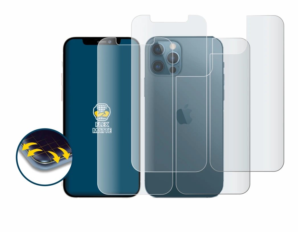 Imagen del dispositivo Apple iPhone 12 Pro (Frontal+Trasero) con una amplia variedad de protectores de pantalla.