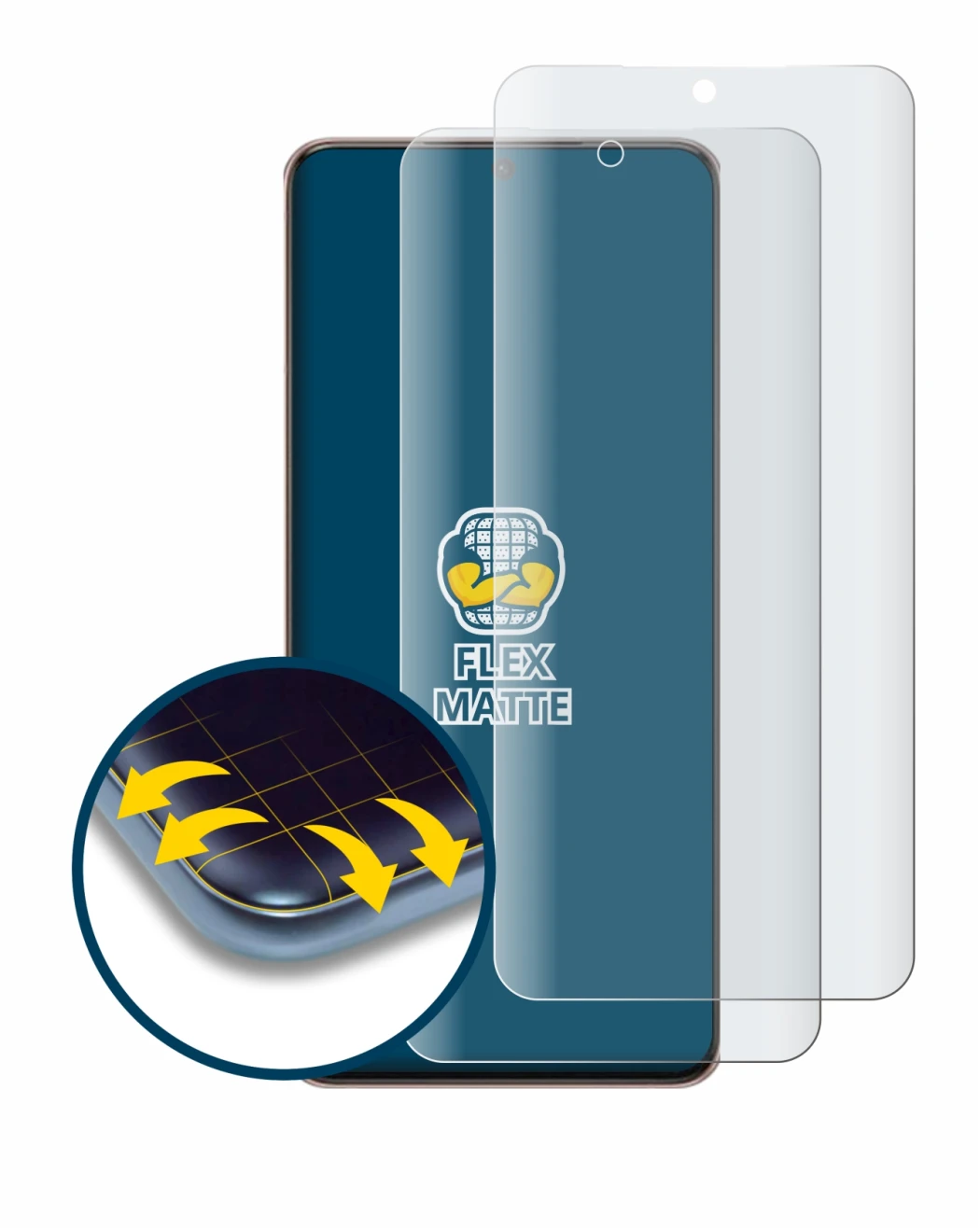 Imagen del dispositivo Samsung Galaxy S21 Plus 5G con una amplia variedad de protectores de pantalla.