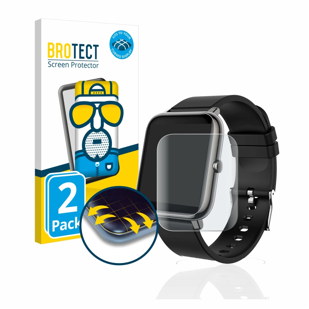 Parte frontal de un envase de producto con el logotipo de la marca BROTECT. Al lado se muestra el dispositivo Popglory P22 con