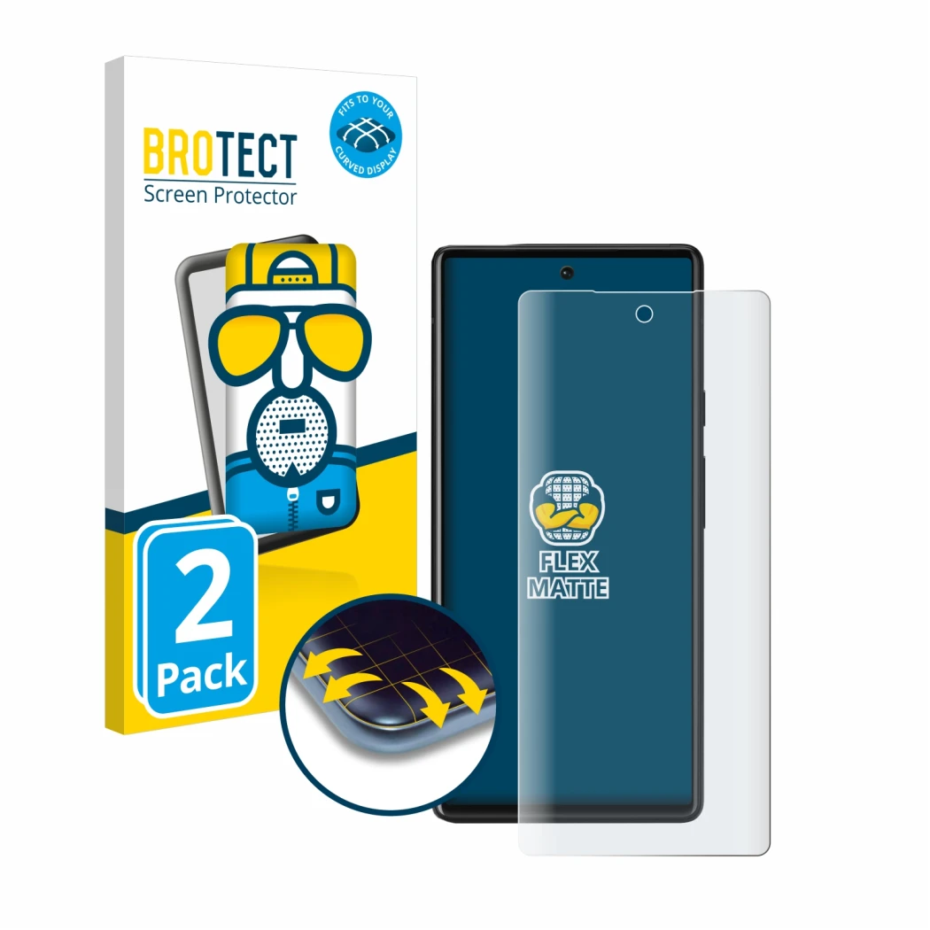 Parte frontal de un envase de producto con el logotipo de la marca BROTECT. Al lado se muestra el dispositivo Google Pixel 6 c