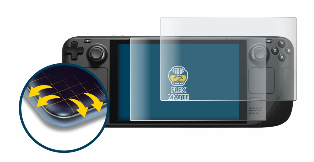 Imagen del dispositivo Valve Steam Deck con una amplia variedad de protectores de pantalla.