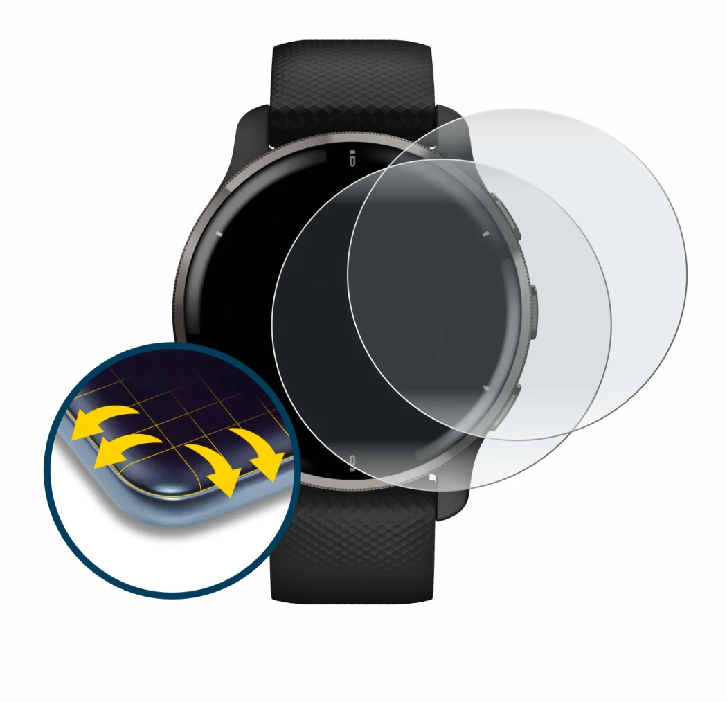 Imagen del dispositivo Garmin Venu 2 Plus con una amplia variedad de protectores de pantalla.