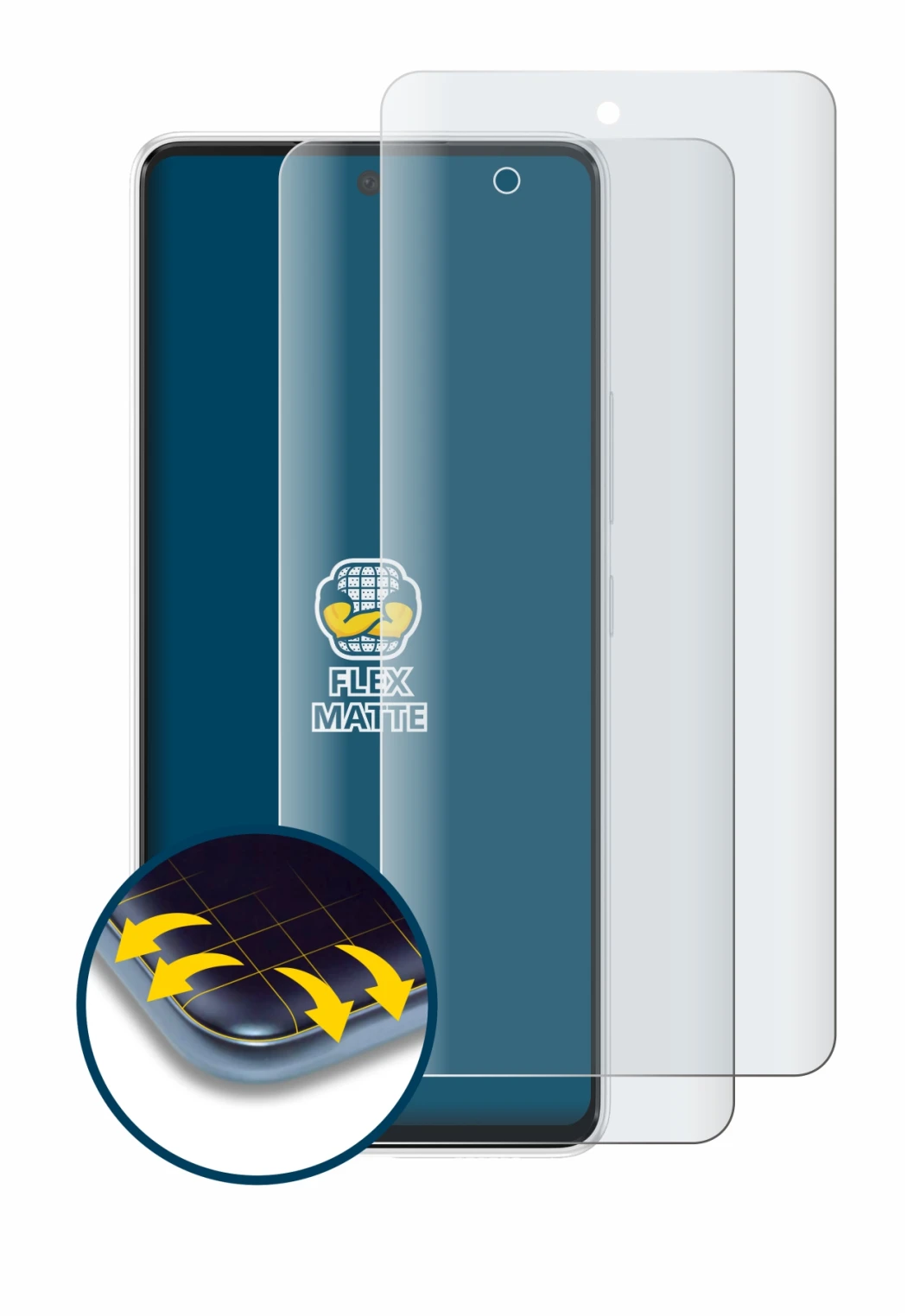 Imagen del dispositivo Samsung Galaxy A53 5G con una amplia variedad de protectores de pantalla.