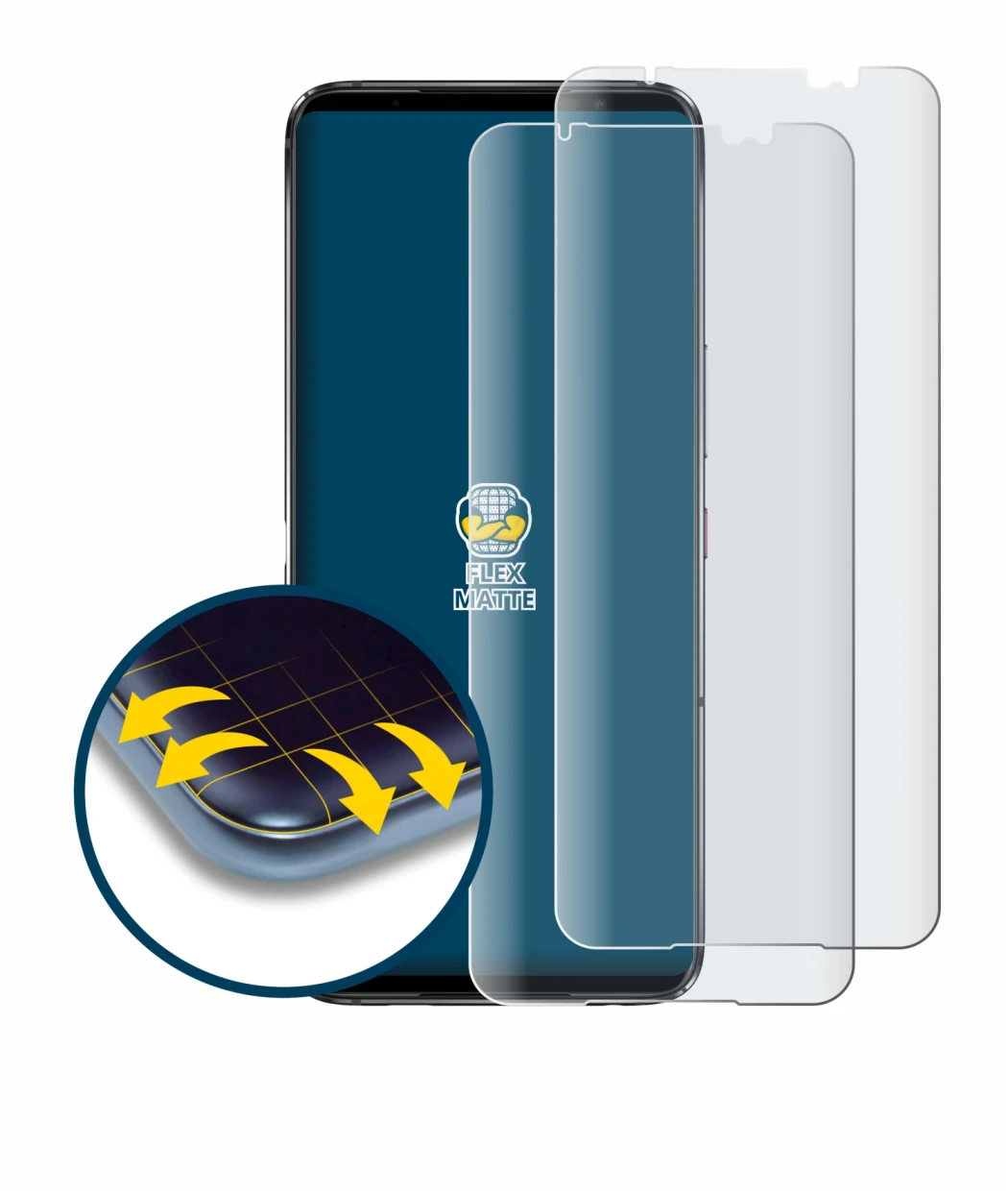 Imagen del dispositivo ASUS ROG Phone 6 con una amplia variedad de protectores de pantalla.