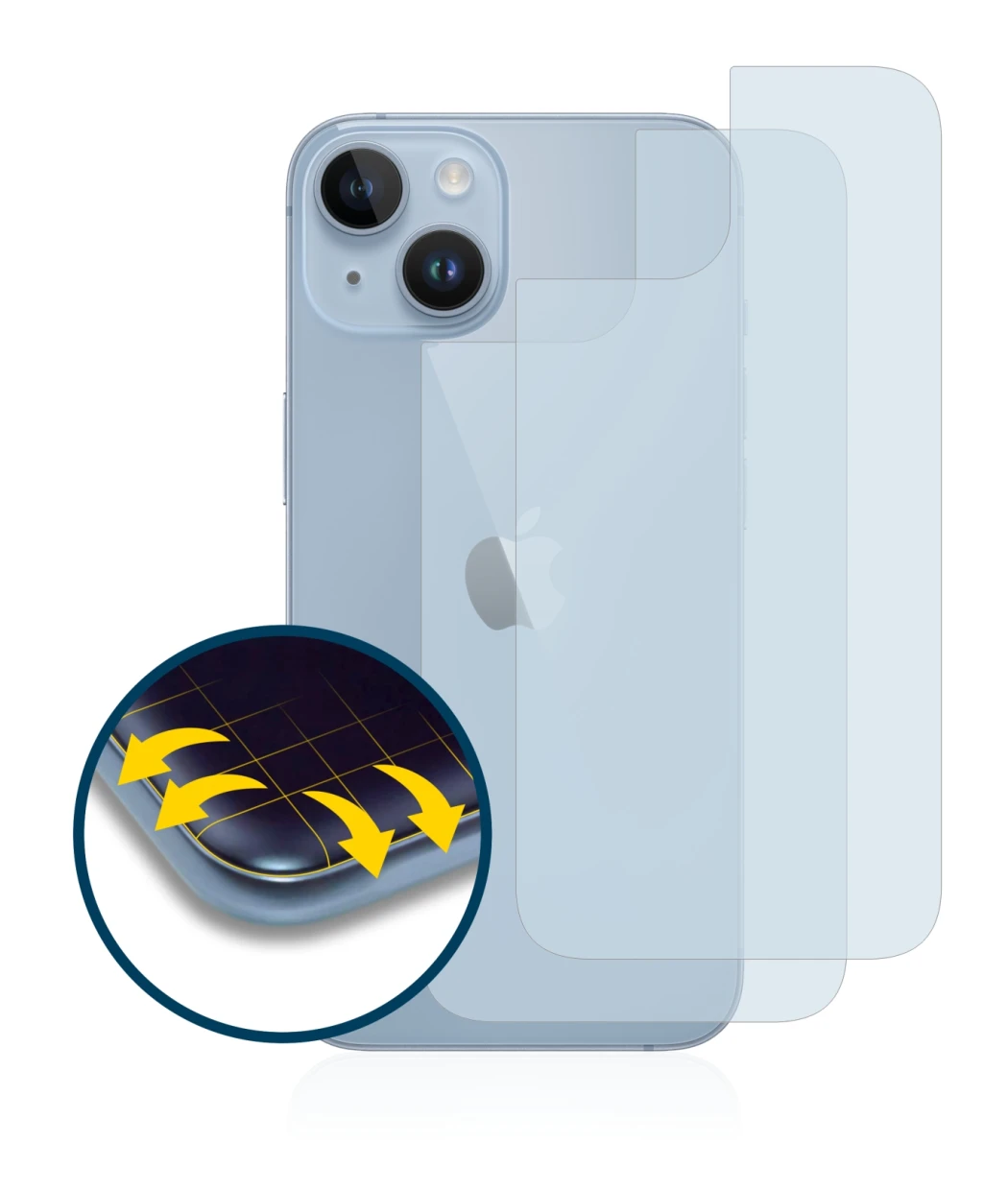 Imagen del dispositivo Apple iPhone 14 (Trasero) con una amplia variedad de protectores de pantalla.