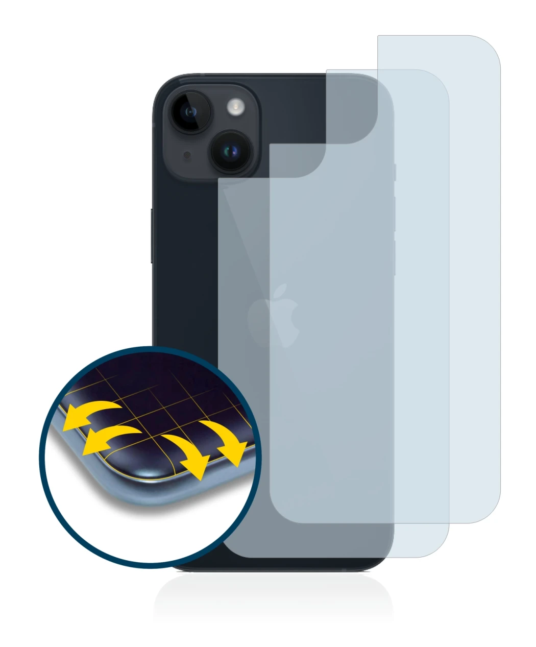 Imagen del dispositivo Apple iPhone 14 Plus (Trasero) con una amplia variedad de protectores de pantalla.