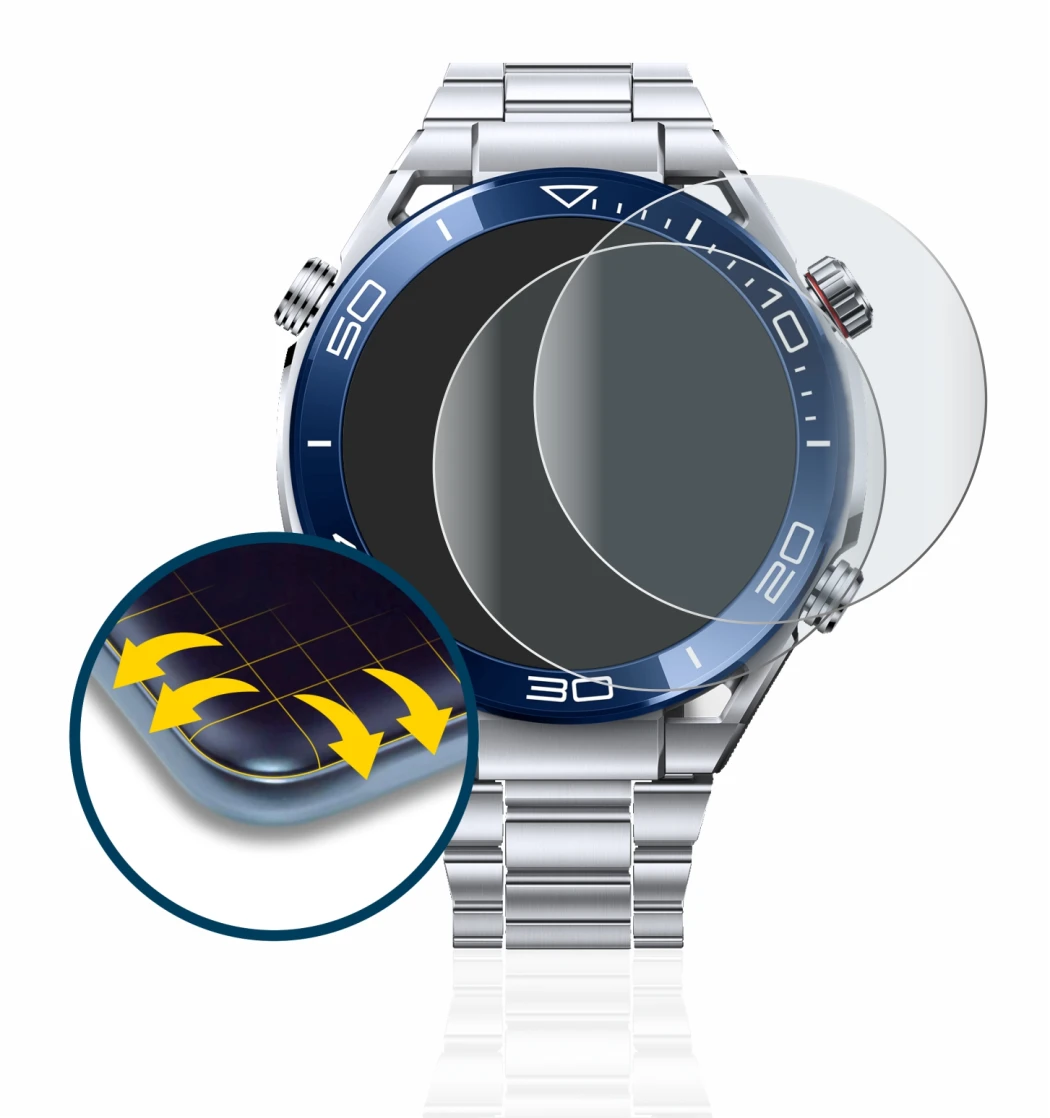 Imagen del dispositivo Huawei Watch Ultimate (48.5 mm) con una amplia variedad de protectores de pantalla.