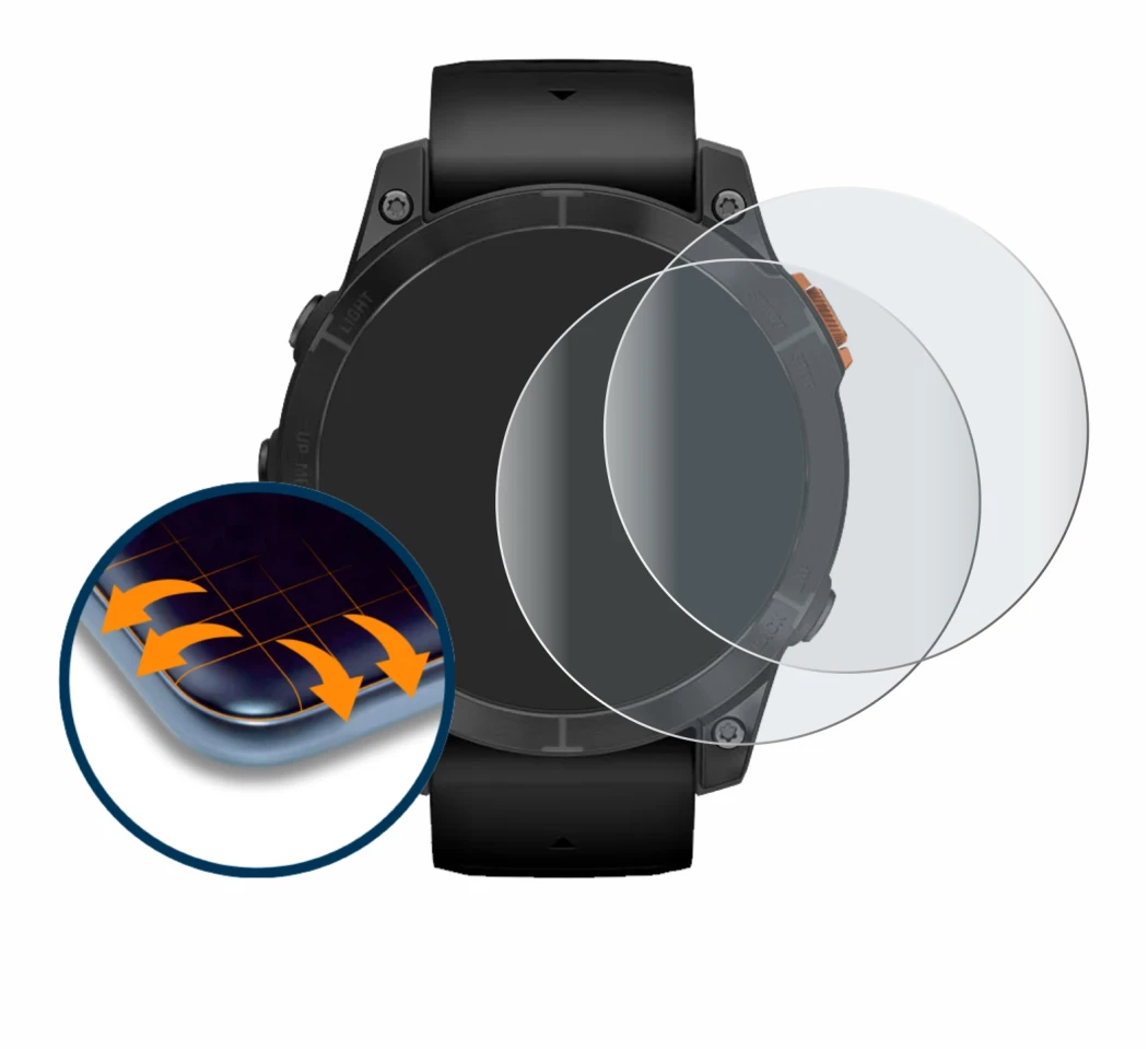 Imagen del dispositivo Garmin Fenix 7 Pro Solar (47 mm) con una amplia variedad de protectores de pantalla.