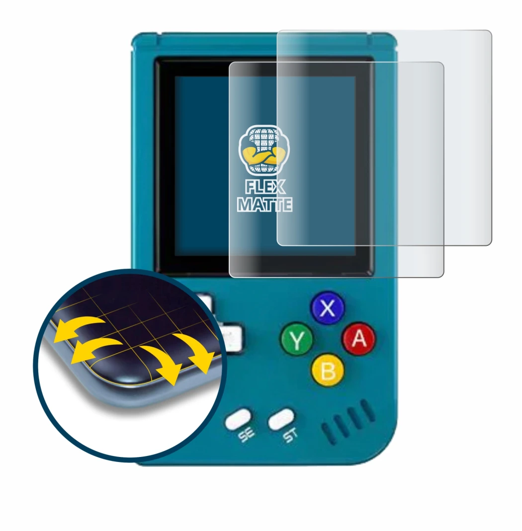 Imagen del dispositivo Anbernic RG Nano con una amplia variedad de protectores de pantalla.