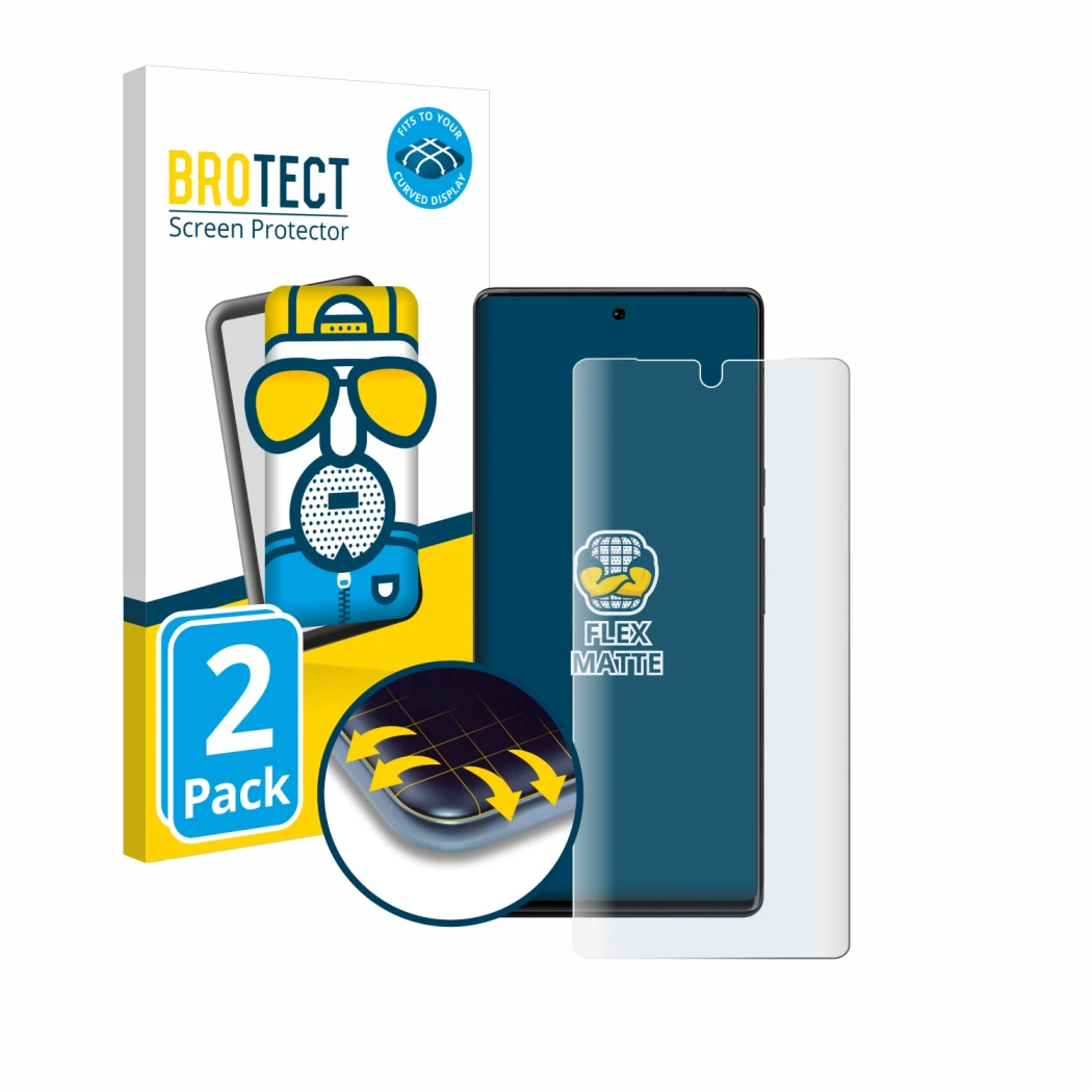 Parte frontal de un envase de producto con el logotipo de la marca BROTECT. Al lado se muestra el dispositivo Google Pixel 6 P