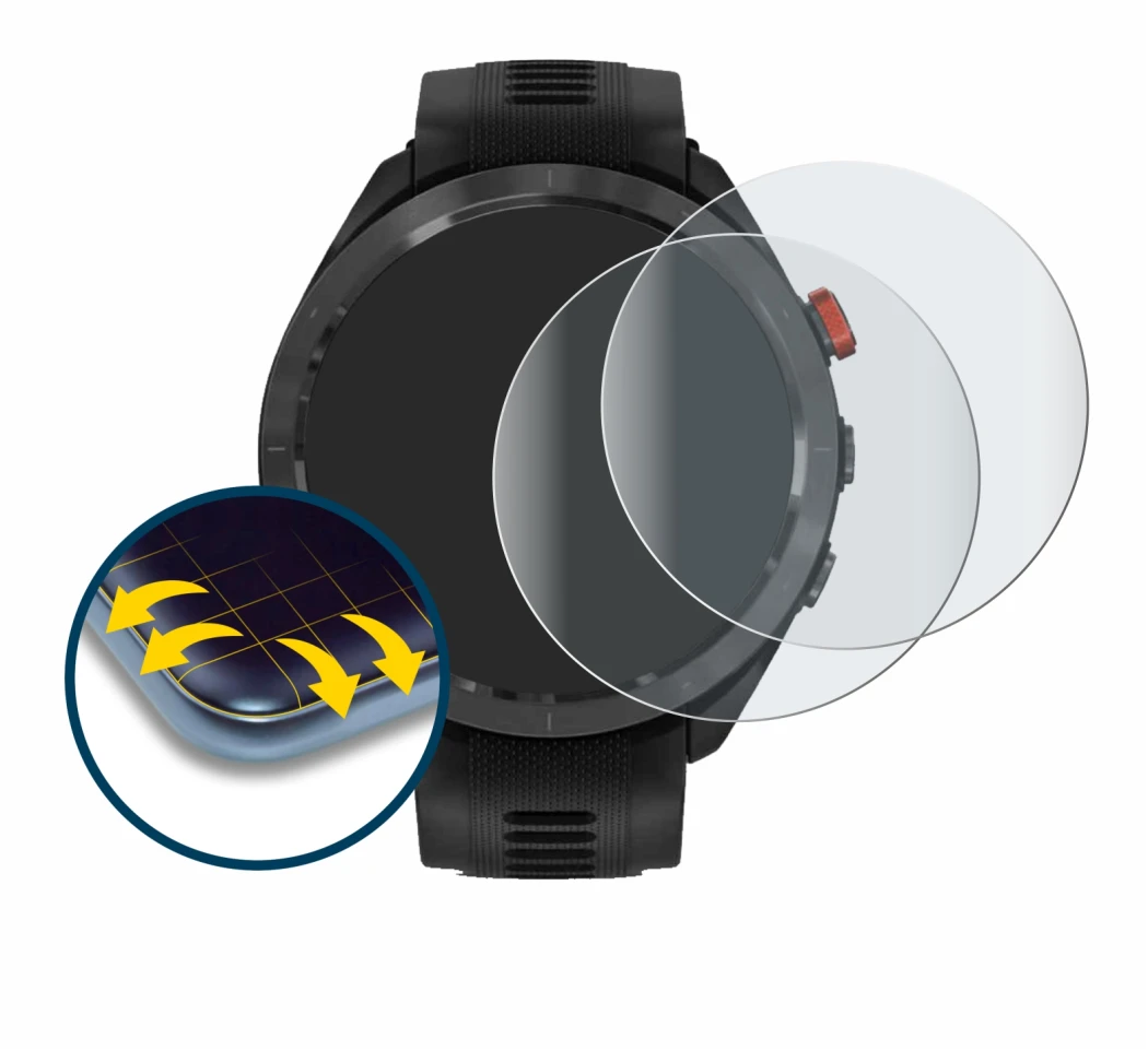 Imagen del dispositivo Garmin Approach S70 (47 mm) con una amplia variedad de protectores de pantalla.