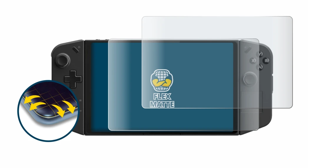 Imagen del dispositivo Lenovo Legion Go con una amplia variedad de protectores de pantalla.