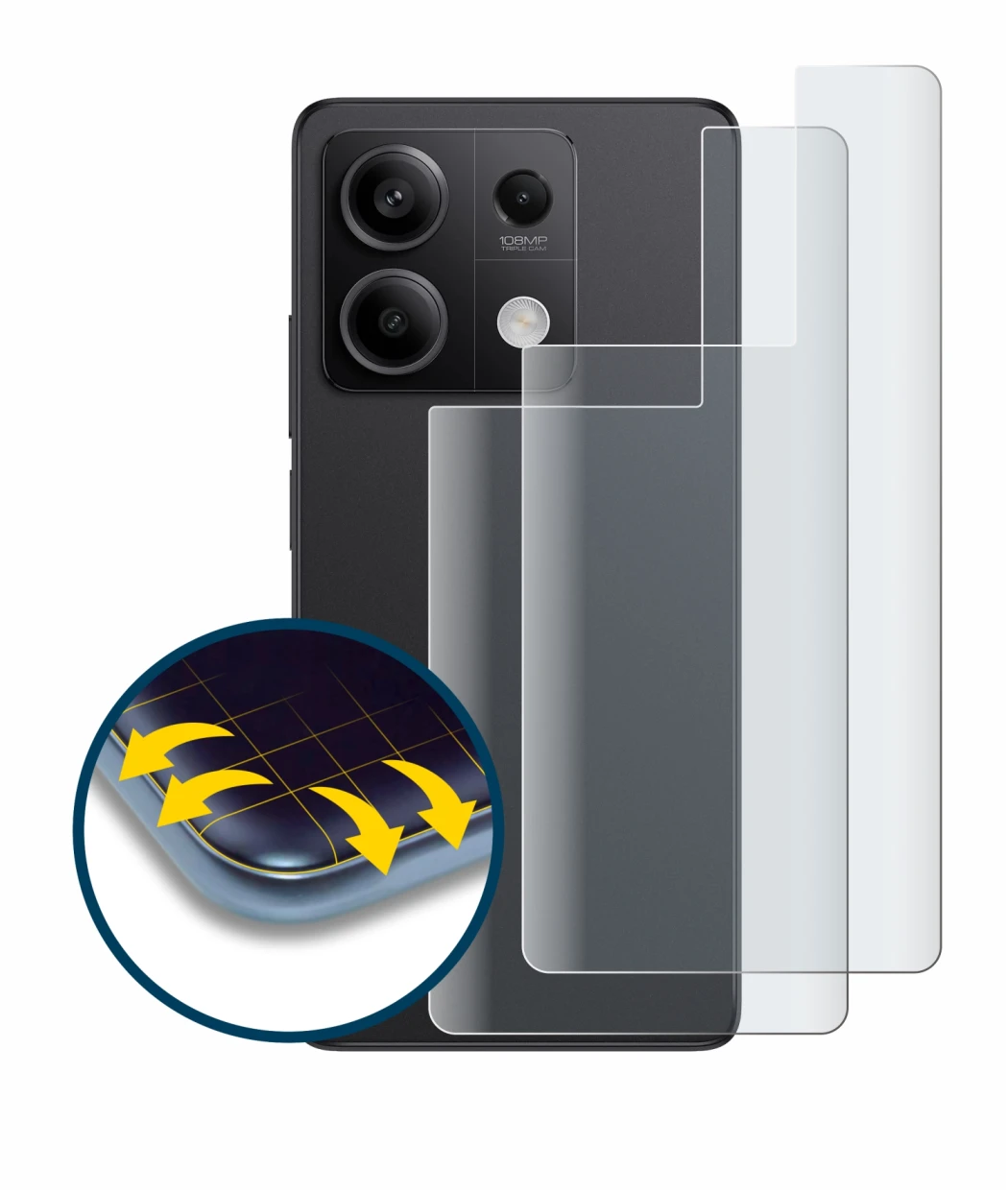 Imagen del dispositivo Xiaomi Redmi Note 13 Pro 5G (Trasero) con una amplia variedad de protectores de pantalla.