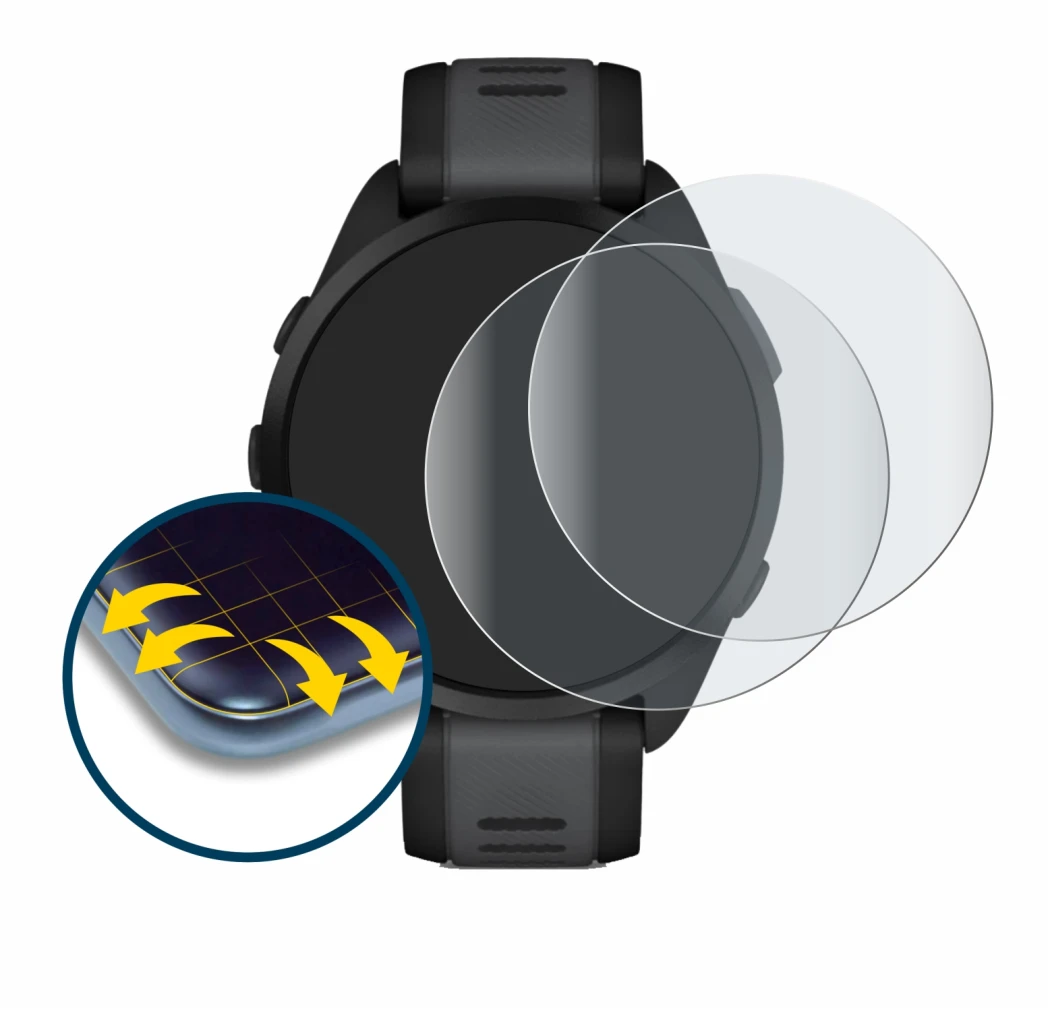 Imagen del dispositivo Garmin Forerunner 165 con una amplia variedad de protectores de pantalla.