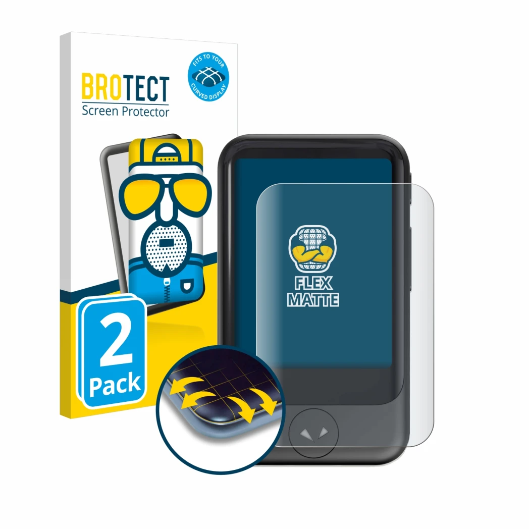 Parte frontal de un envase de producto con el logotipo de la marca BROTECT. Al lado se muestra el dispositivo Pocketalk S con 