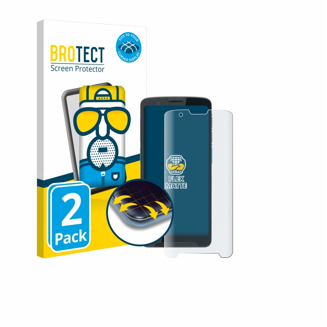 Parte frontal de un envase de producto con el logotipo de la marca BROTECT. Al lado se muestra el dispositivo Unitech EA660 co