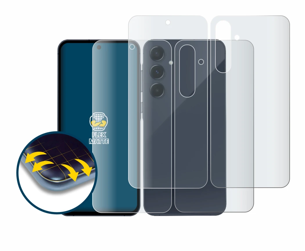 Imagen del dispositivo Samsung Galaxy A35 5G (Frontal+Trasero) con una amplia variedad de protectores de pantalla.