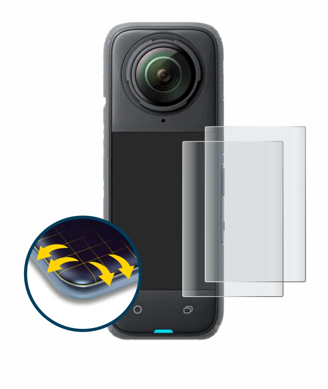 Imagen del dispositivo Insta360 X4 con una amplia variedad de protectores de pantalla.