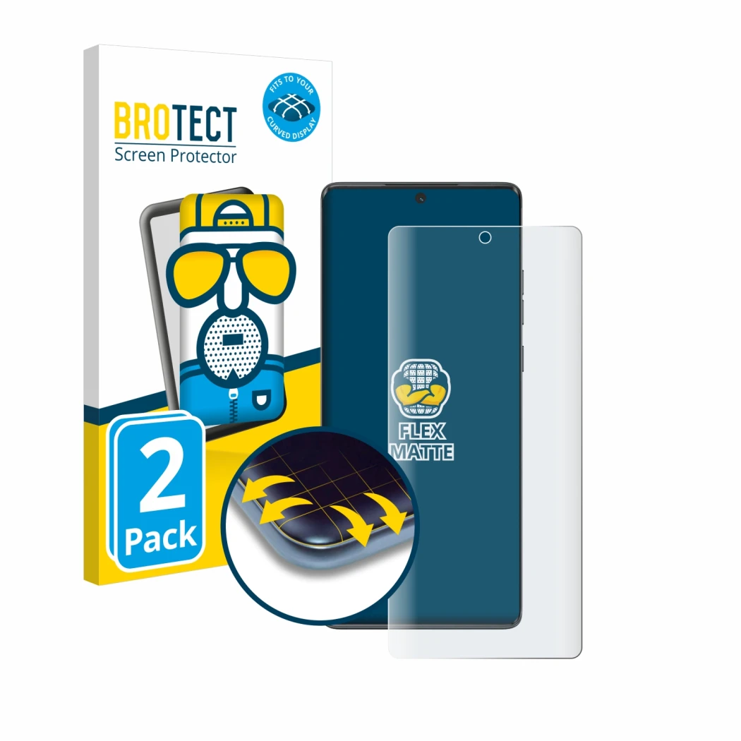 Parte frontal de un envase de producto con el logotipo de la marca BROTECT. Al lado se muestra el dispositivo Motorola Moto G8