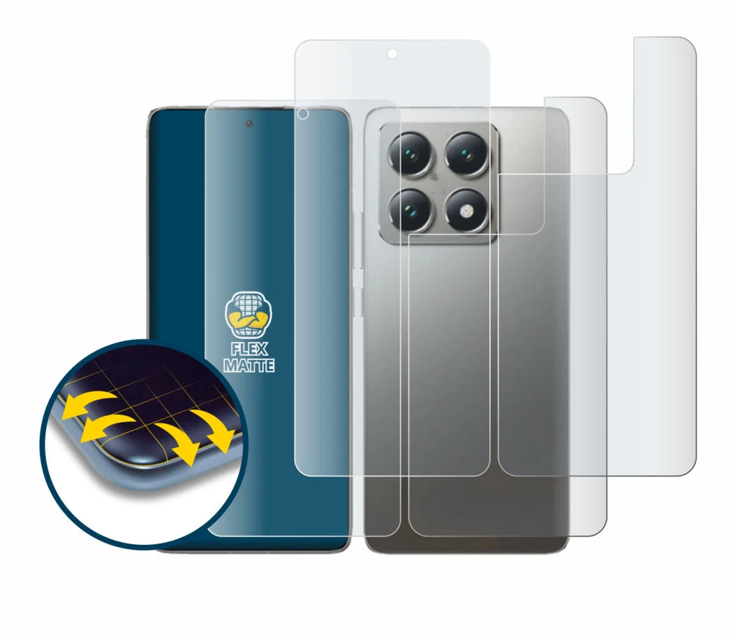 Imagen del dispositivo Xiaomi 14T Pro (Frontal+Trasero) con una amplia variedad de protectores de pantalla.